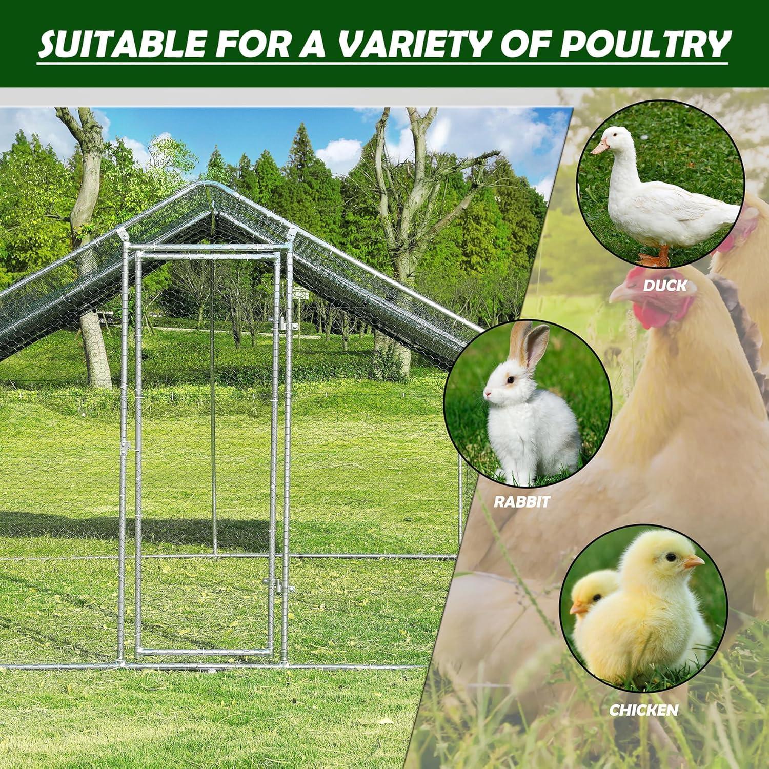 Tolead Large Metal Chicken Coop and Run with Tri-Supporting Wire Mesh, Silver Fits 20 Chickens, Ducks, Rabbits