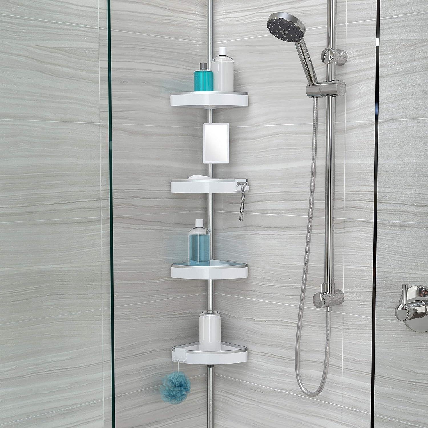 Better Living Products HiRISE 4 Tension Shower Caddy w/Mirror