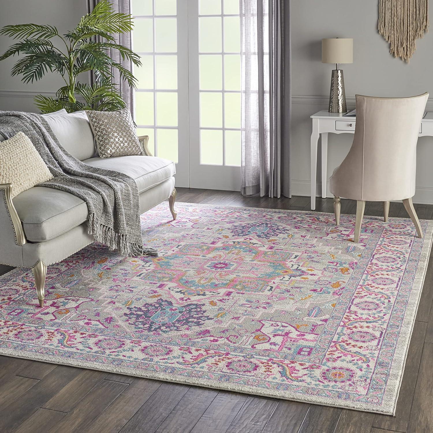 Nourison Passion Colorful Center Medallion Area Rug Light Grey/Pink 8' x 10'