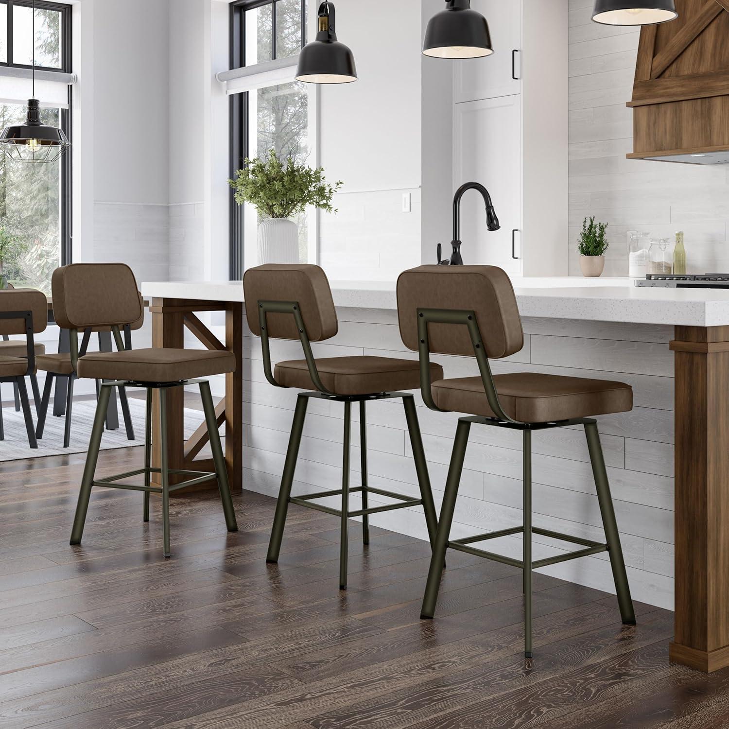 Amisco Clarkson 30 in. Swivel Bar Stool - Brown Faux Leather/Dark Brown Semi-Transparent Metal