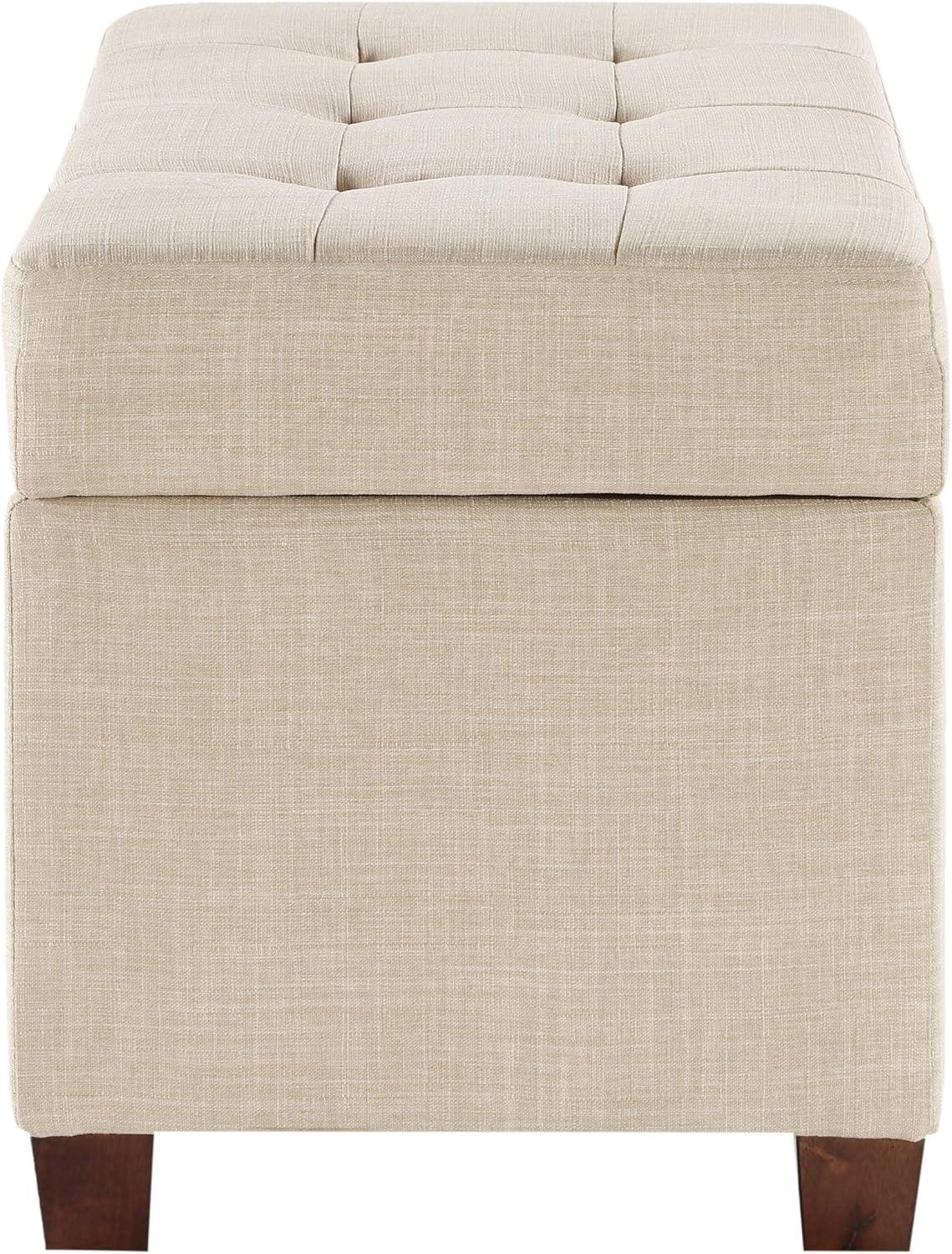 Cream Tufted Fabric Storage Ottoman with Wood Legs