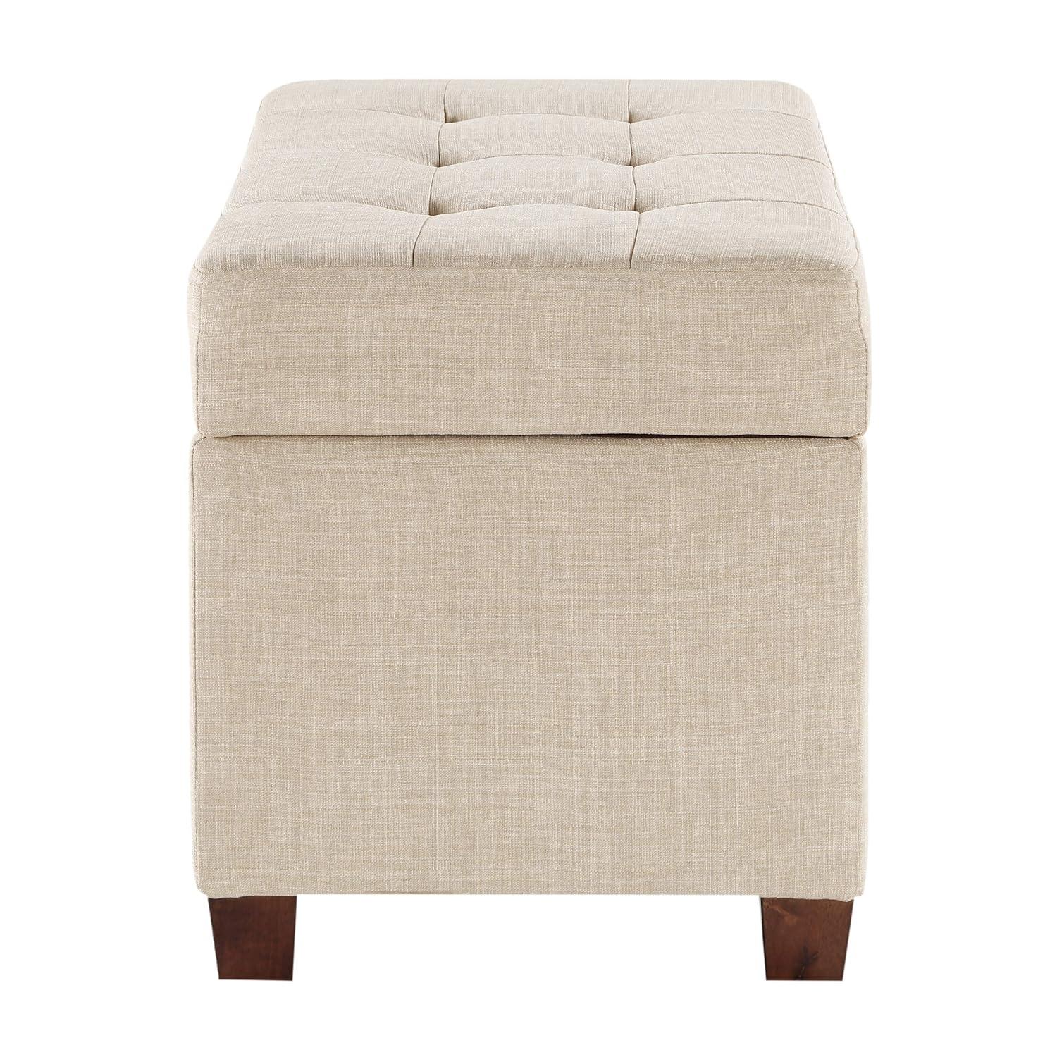 Cream Tufted Fabric Storage Ottoman with Wood Legs