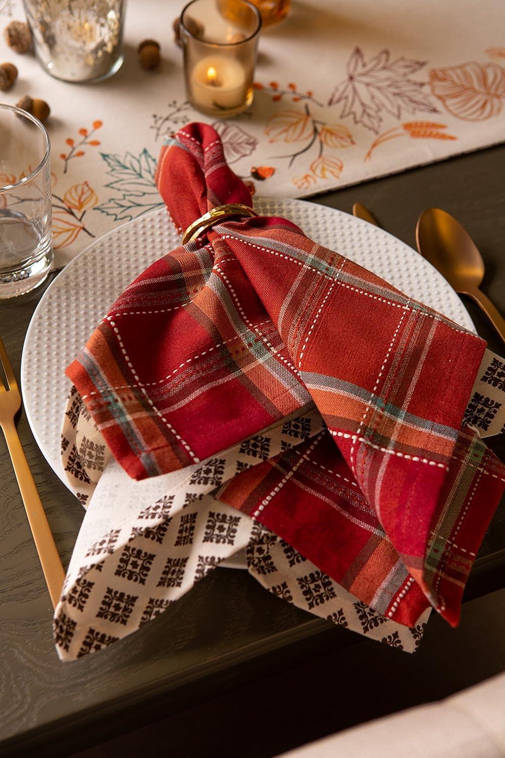 Autumn Spice Plaid Cotton Napkin Set - 20x20, 6 Piece