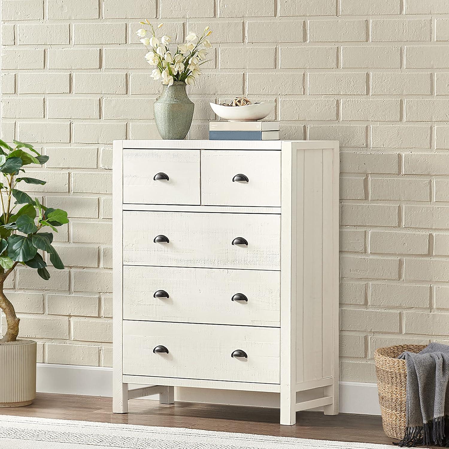 Arden 36" W Bohemian Style Rectangular Chest With 5 Drawers, With Hidden Fasteners