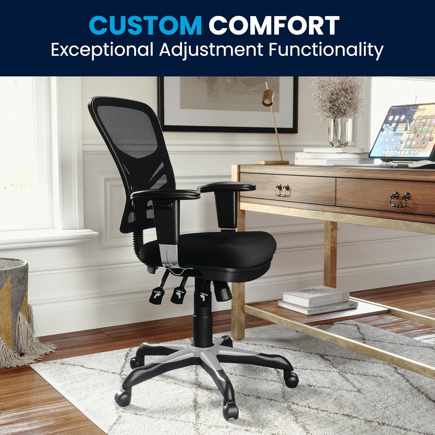 BizChair Mid-Back Black Mesh Multifunction Executive Swivel Ergonomic Office Chair with Adjustable Arms