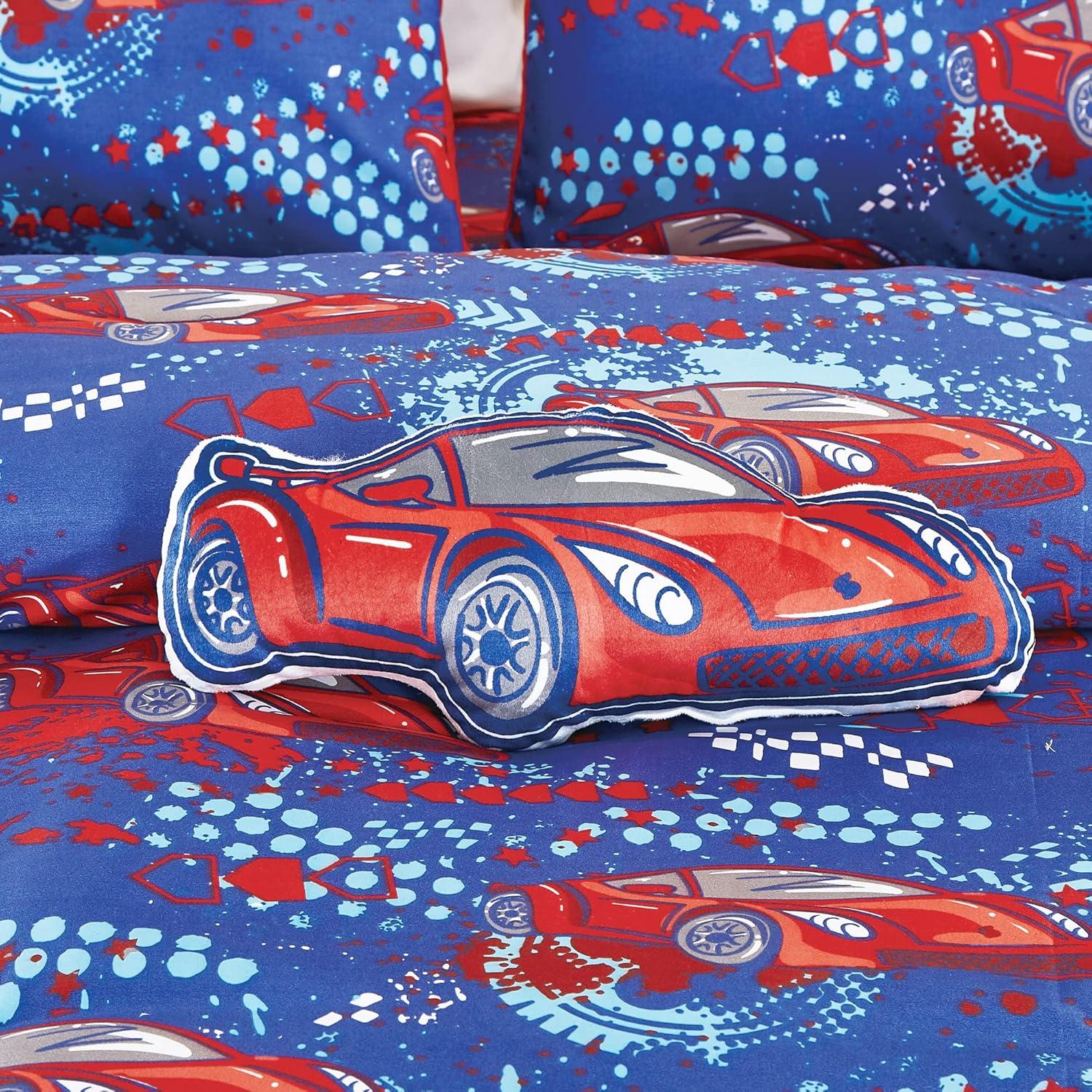 Red Race Cars Print Comforter Set for Boys Girls Teen, Twin Size Bedding for Race car Fan