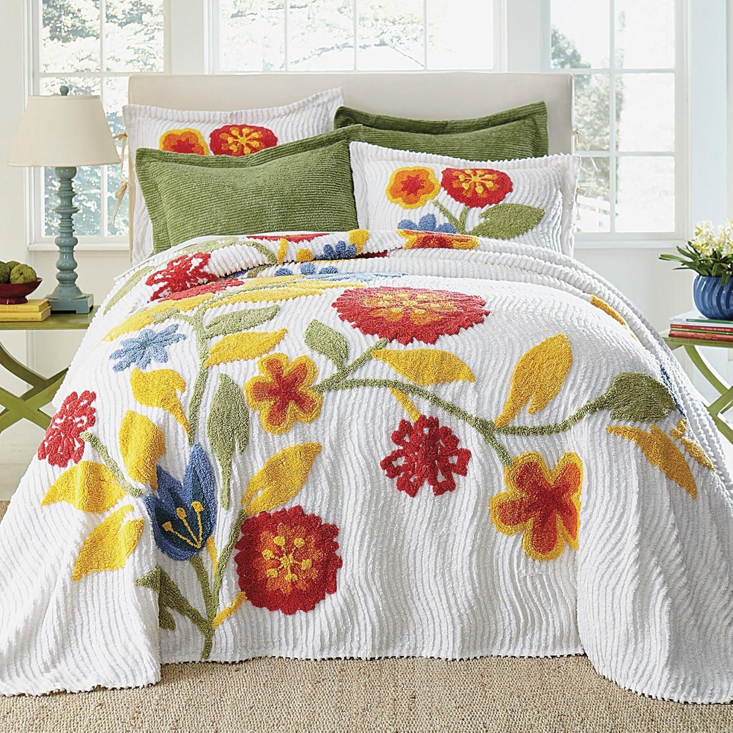 BrylaneHome Bloom Chenille Bedspread - Queen, Red Multi