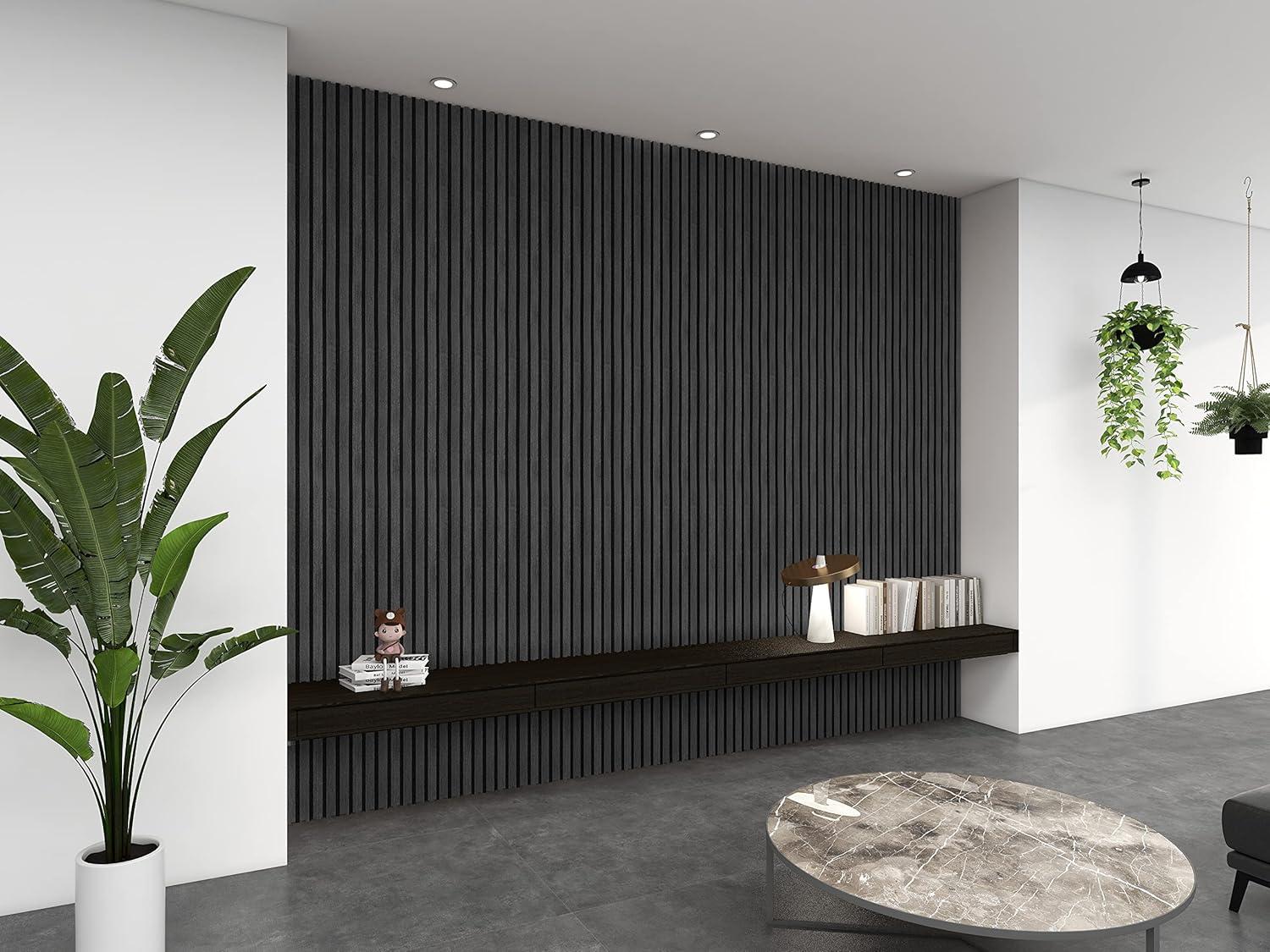 CONCORD WALLCOVERINGS ™ Acoustic Wall Panels – Wooden Sound-Absorbing 3D Veneers for Noise Reduction & Soundproofing, Home Theater - 94.5" x 5" (Pack of 6, Covers 18.7 Sq Ft) - Charcoal COA1420