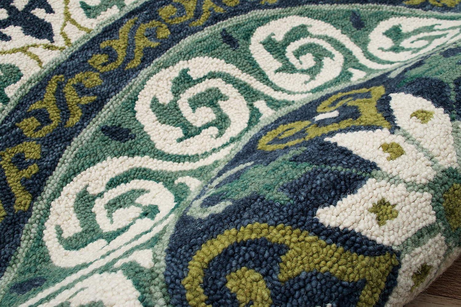 Handmade 5' Round Blue Wool and Viscose Medallion Rug