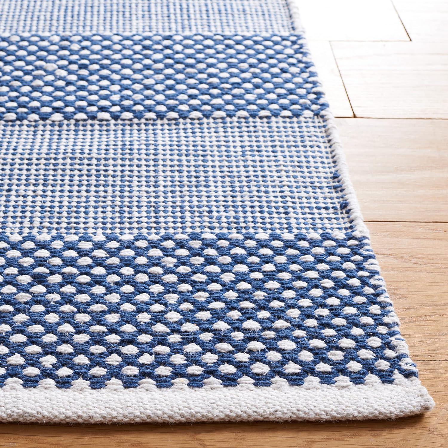 Ivory & Blue Handmade Wool-Cotton 6'x9' Striped Kilim Area Rug