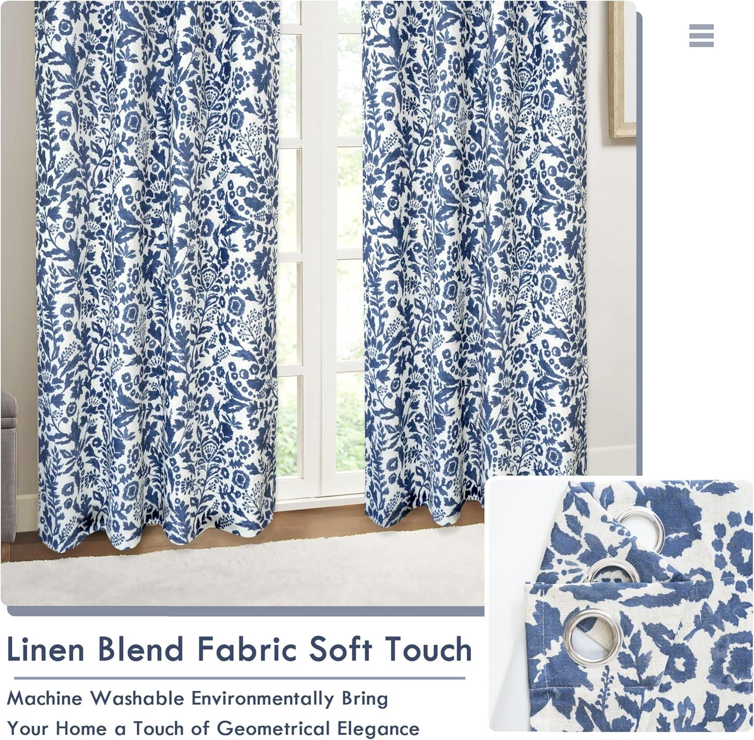 DriftAway Julia Watercolor Blackout Room Darkening Grommet Lined Thermal Insulated Energy Saving Window Curtains 2 Layers 2 Panels Each Size 96"L x 52"W Navy