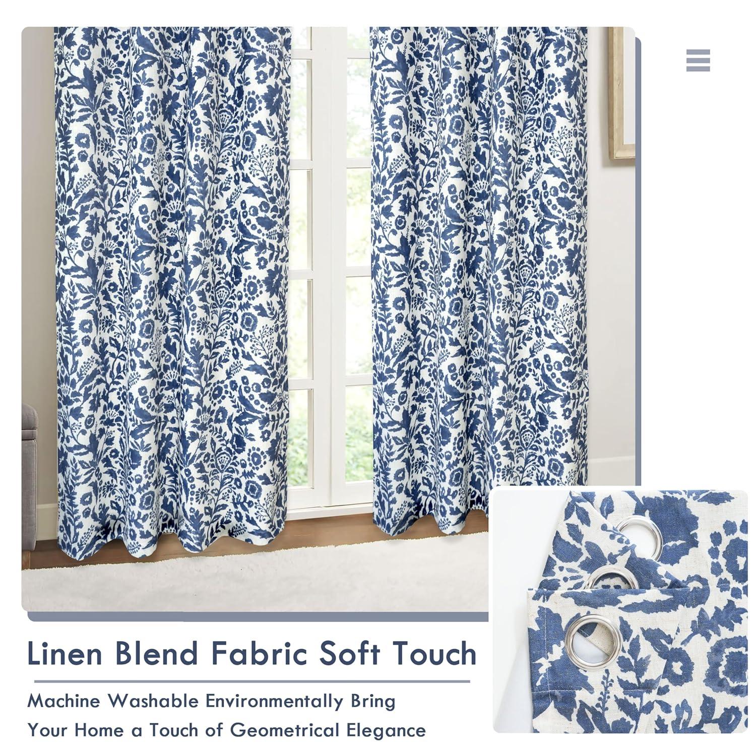DriftAway Julia Watercolor Blackout Room Darkening Grommet Lined Thermal Insulated Energy Saving Window Curtains 2 Layers 2 Panels Each Size 96"L x 52"W Navy