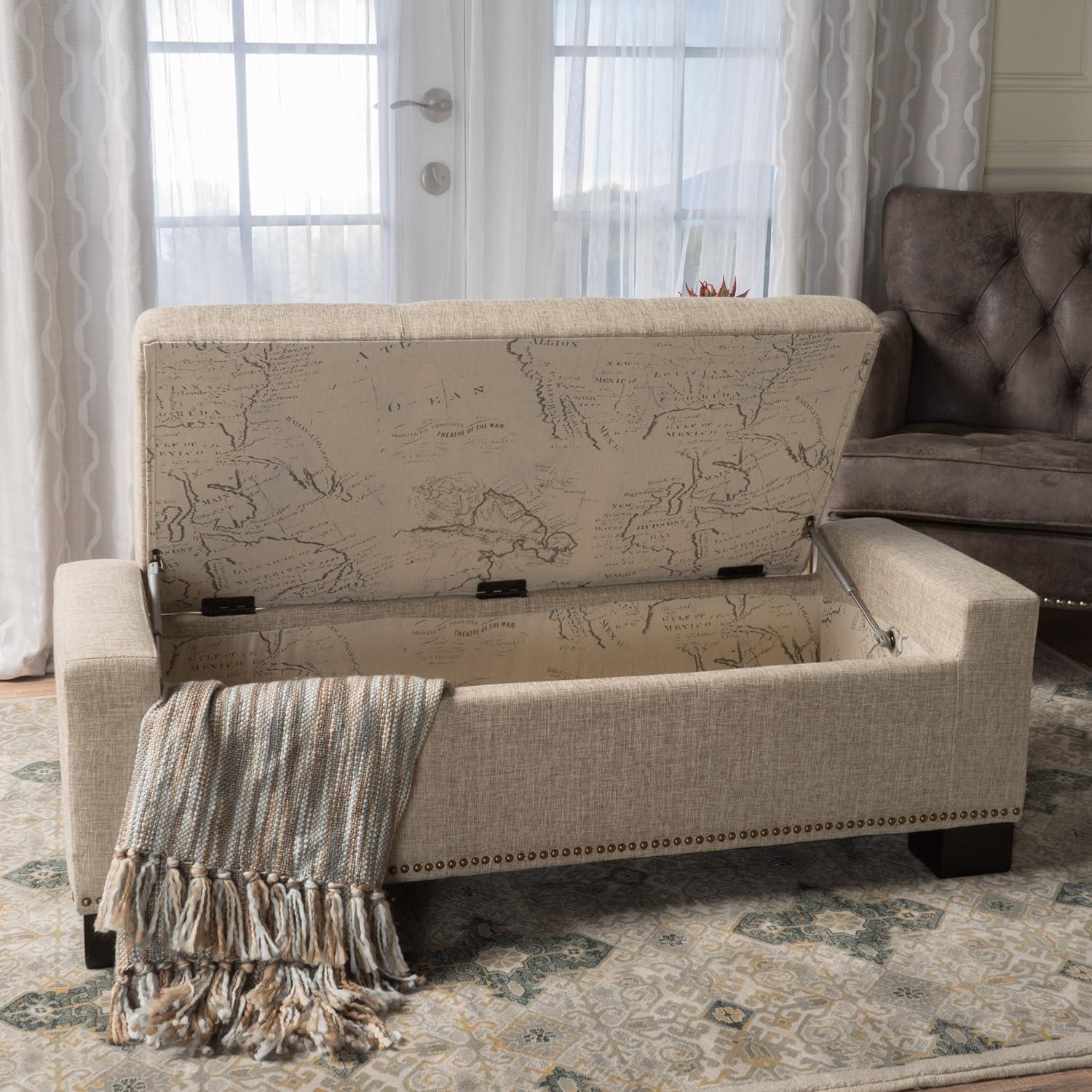 Wheat Tufted Fabric Storage Ottoman with Studs