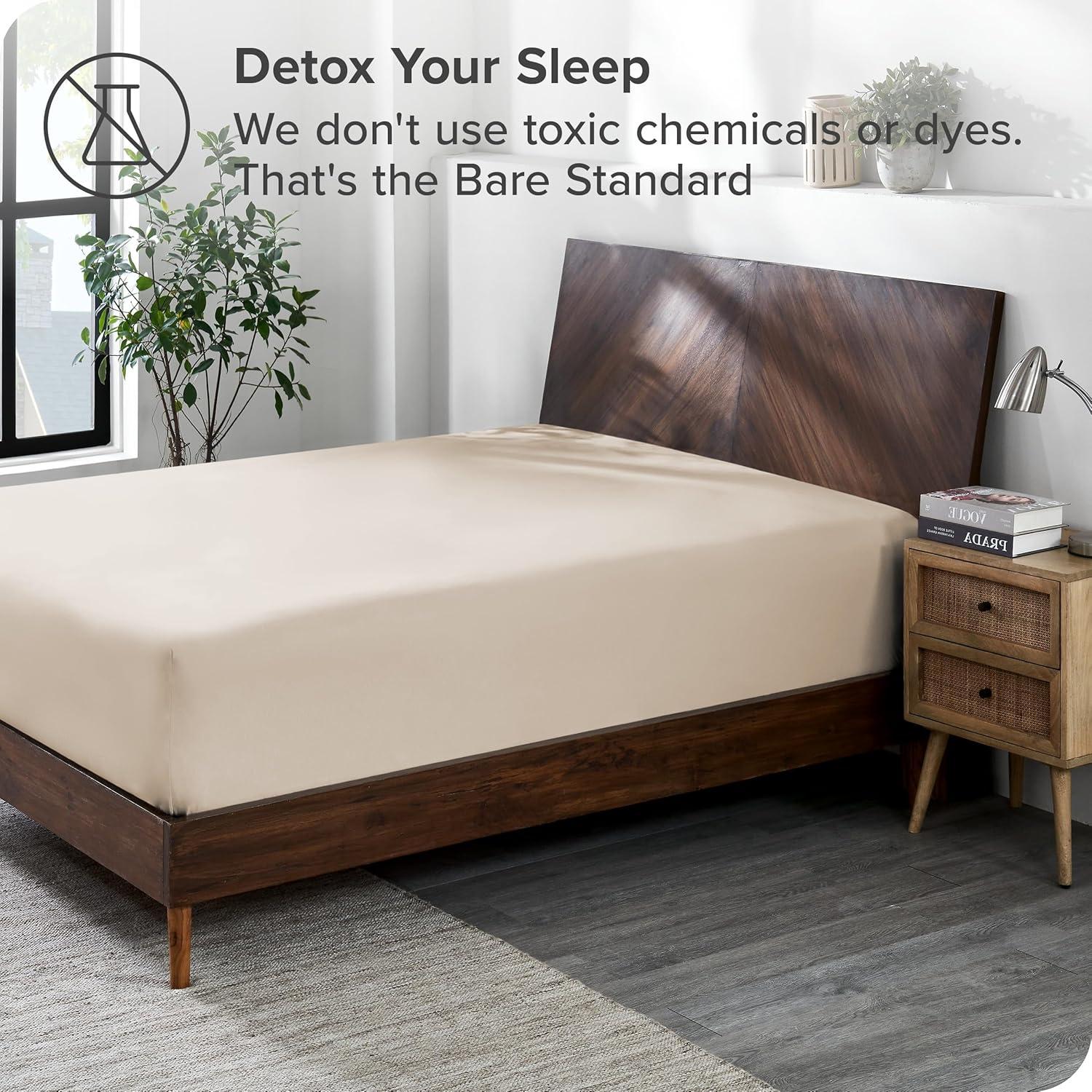 Twin XL Sand Organic Cotton Jersey Fitted Sheet by Bare Home
