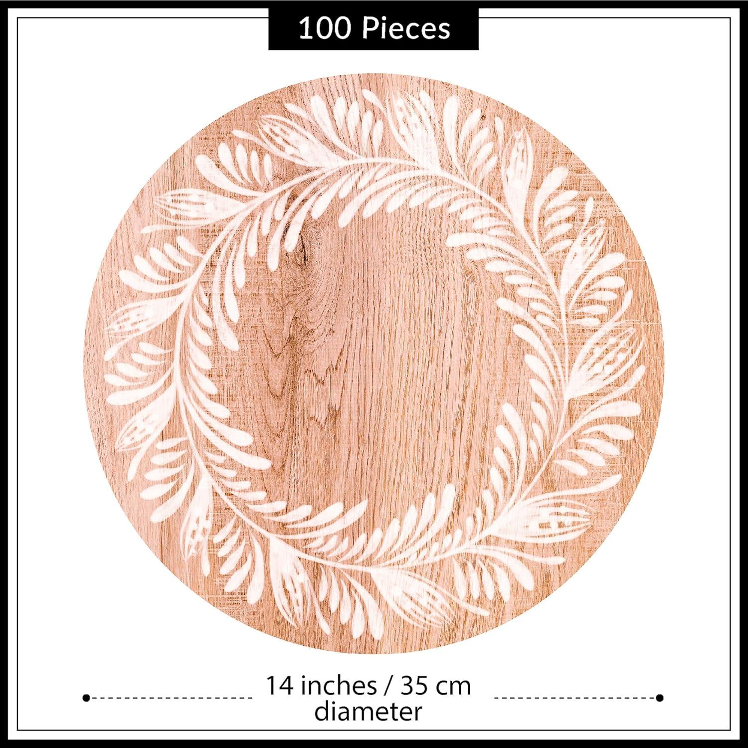 Hand Painted Floral on Wood Round Paper Placemats Disposable, for Dining Table, Paper Chargers, Wood Placemats, 14", 100PCS, Parties, Weddings, Thanksgiving, Valentines Day