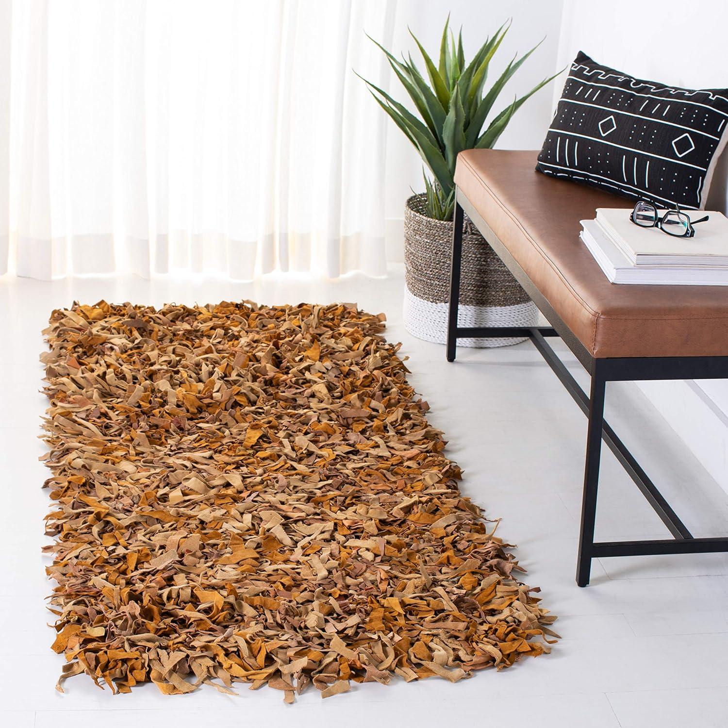 SAFAVIEH Mariam Leather Shag Area Rug, White, 2'3" x 4'