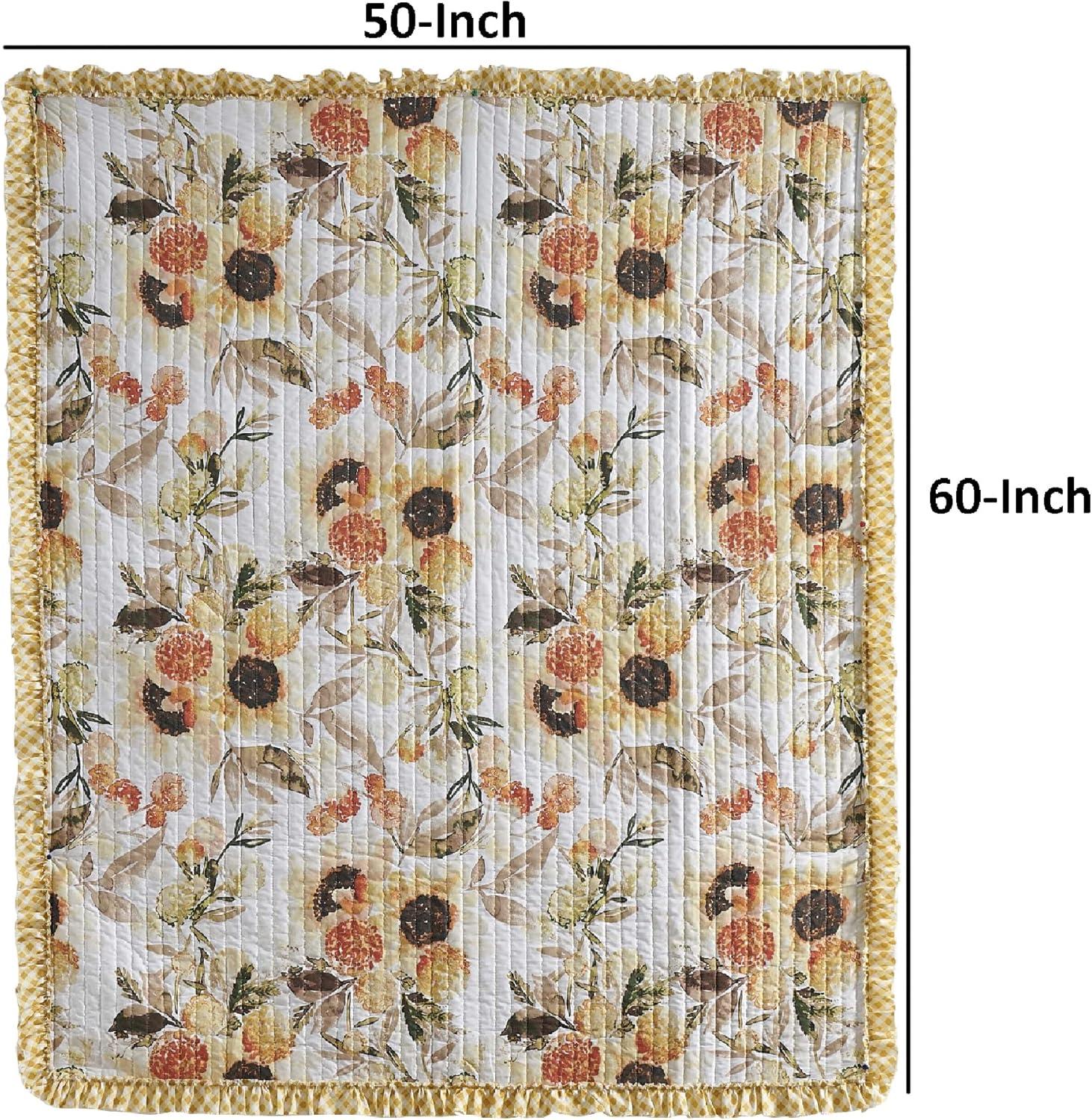 Greenland Home Fashions Somerset Sunflower Reversible Quilted Throw with Gingham Ruffles