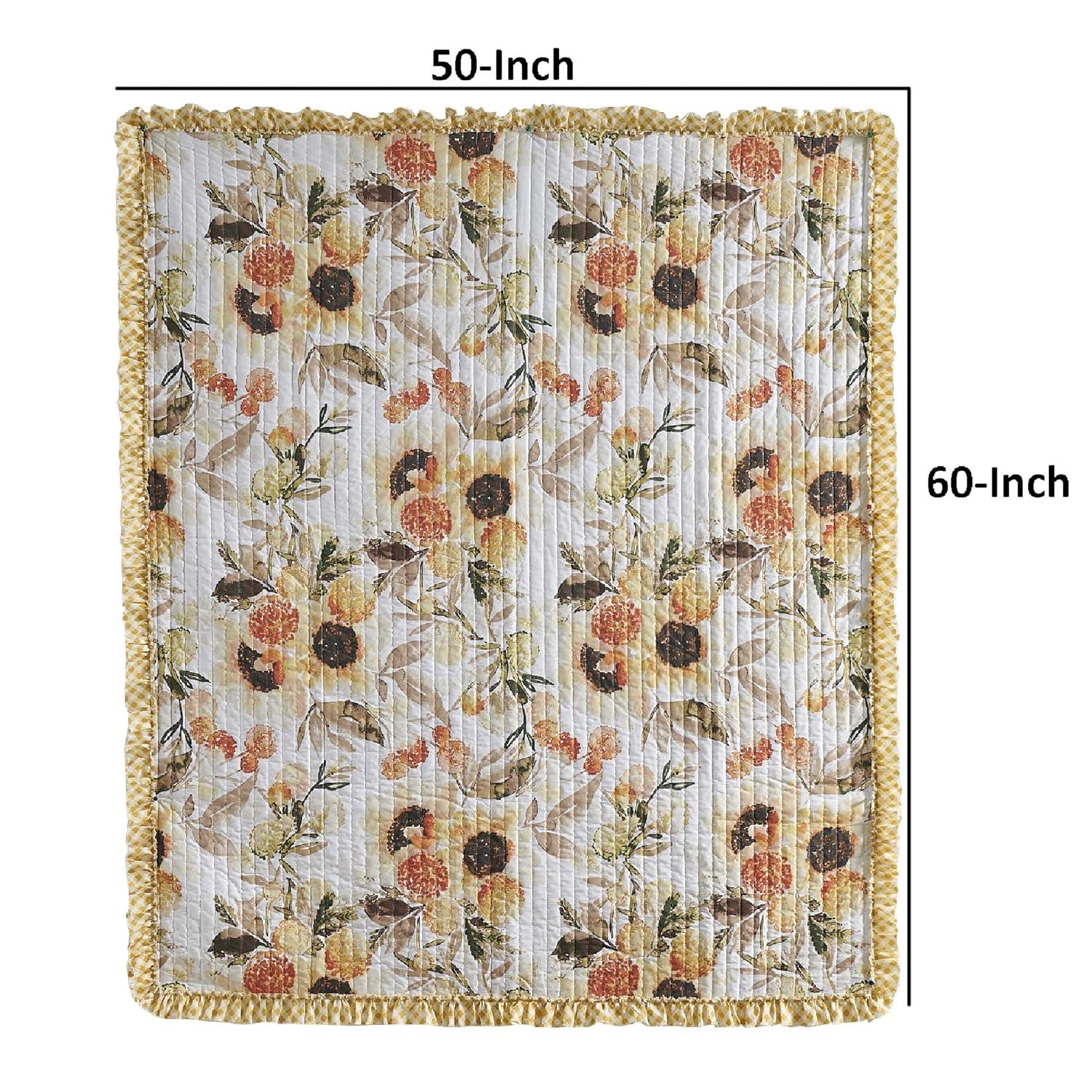Greenland Home Fashions Somerset Sunflower Reversible Quilted Throw with Gingham Ruffles