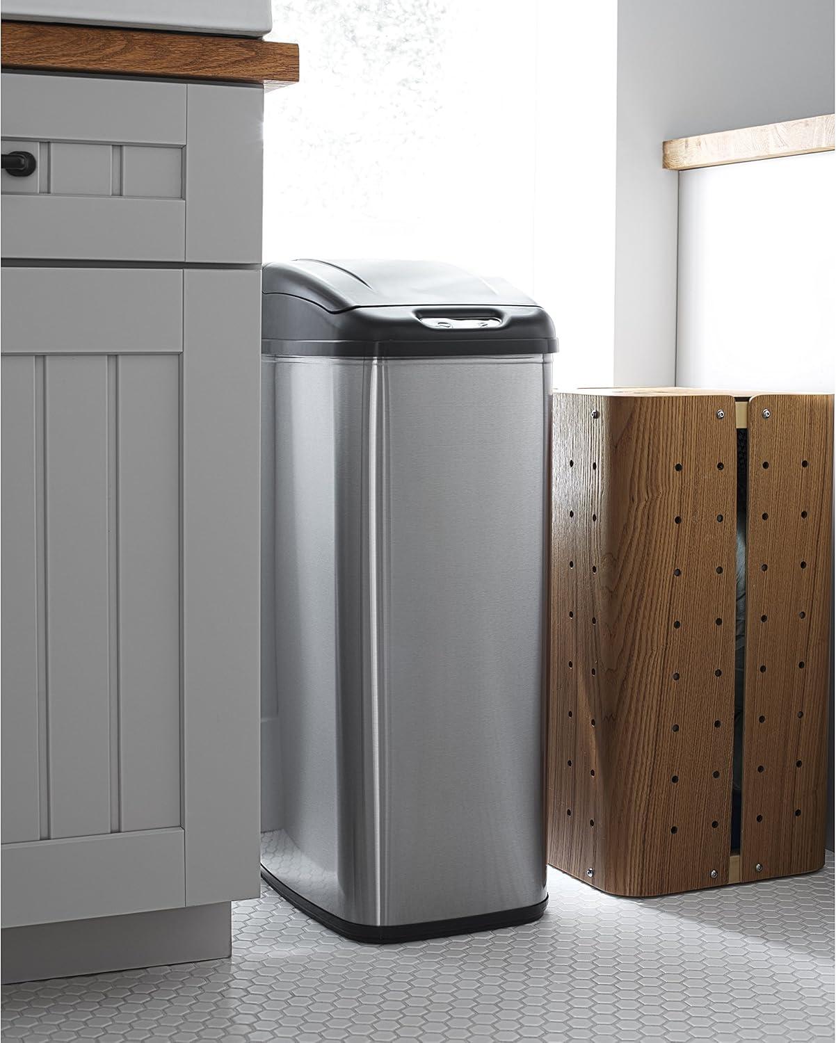 13 Gallon Stainless Steel Touchless Motion Sensor Trash Can with Black Lid