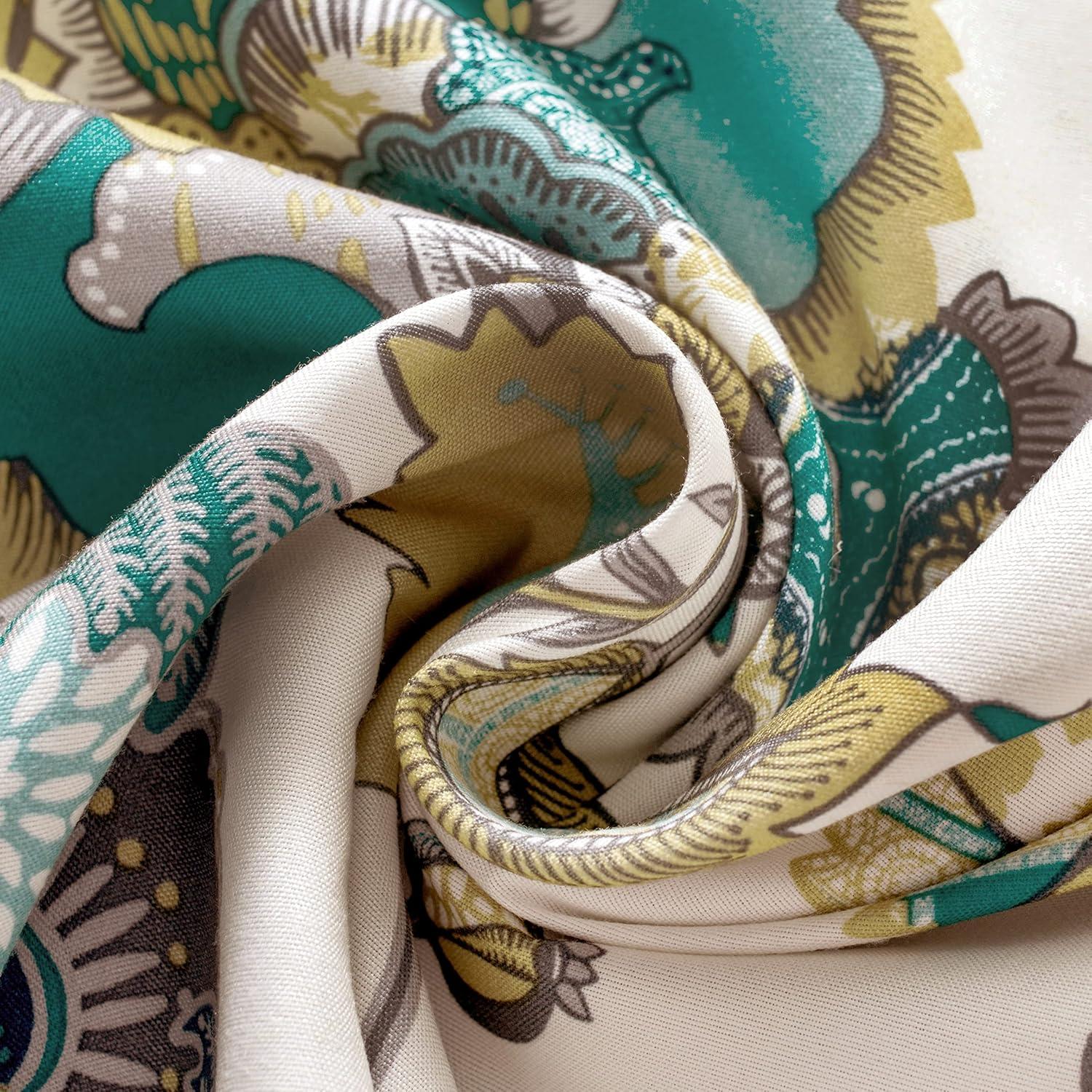 DriftAway  Layla Classic America Style Floral Leaves Room Darkening Window Curtain Valance Rod Pocket Eggshell Teal 52" width x 18 " length 2 pack