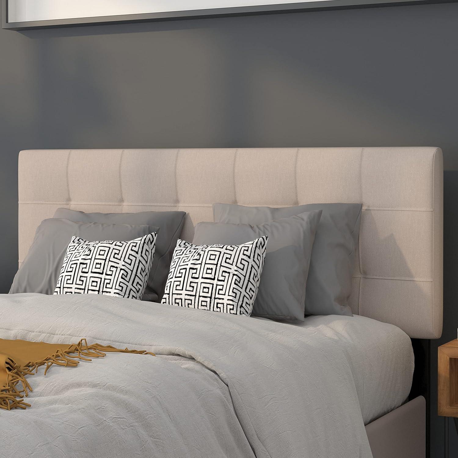Flash Furniture Bedford Tufted Upholstered Full Size Headboard in Beige Fabric