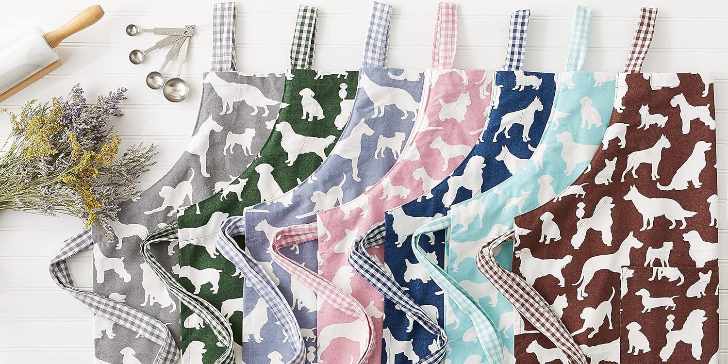 Design Imports Stonewash Blue Dog Print Chef Apron