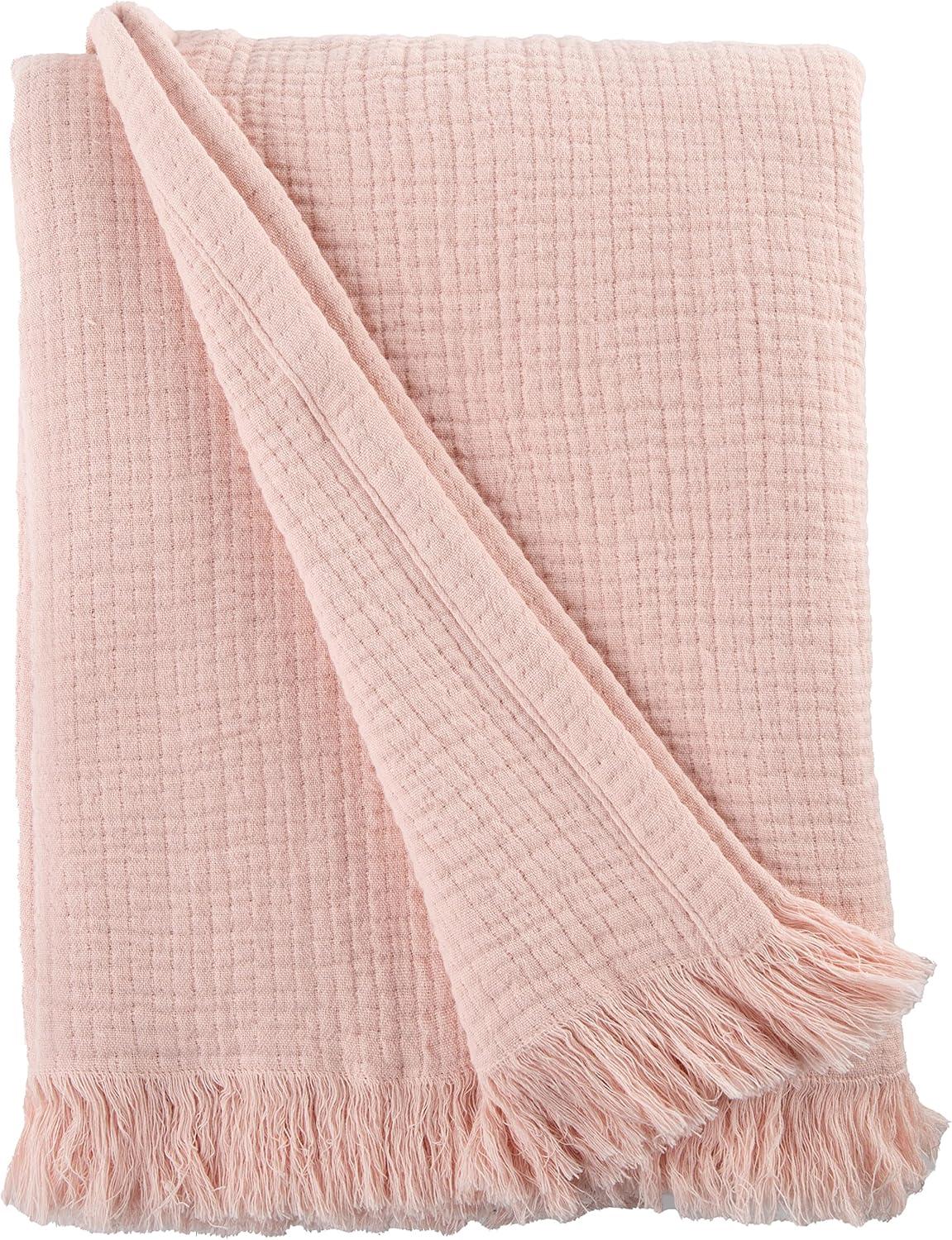 Sticky Toffee Muslin Throw Blanket for Adults, 100% Cotton, 60x50 in, Soft Lightweight and Breathable Throw for Couch, Blush Pink