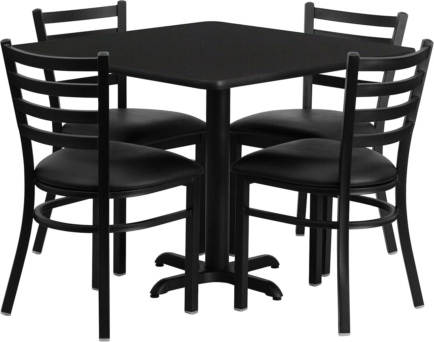Carlton Square Black Laminate Dining Table Set with 4 Metal Ladder Chairs