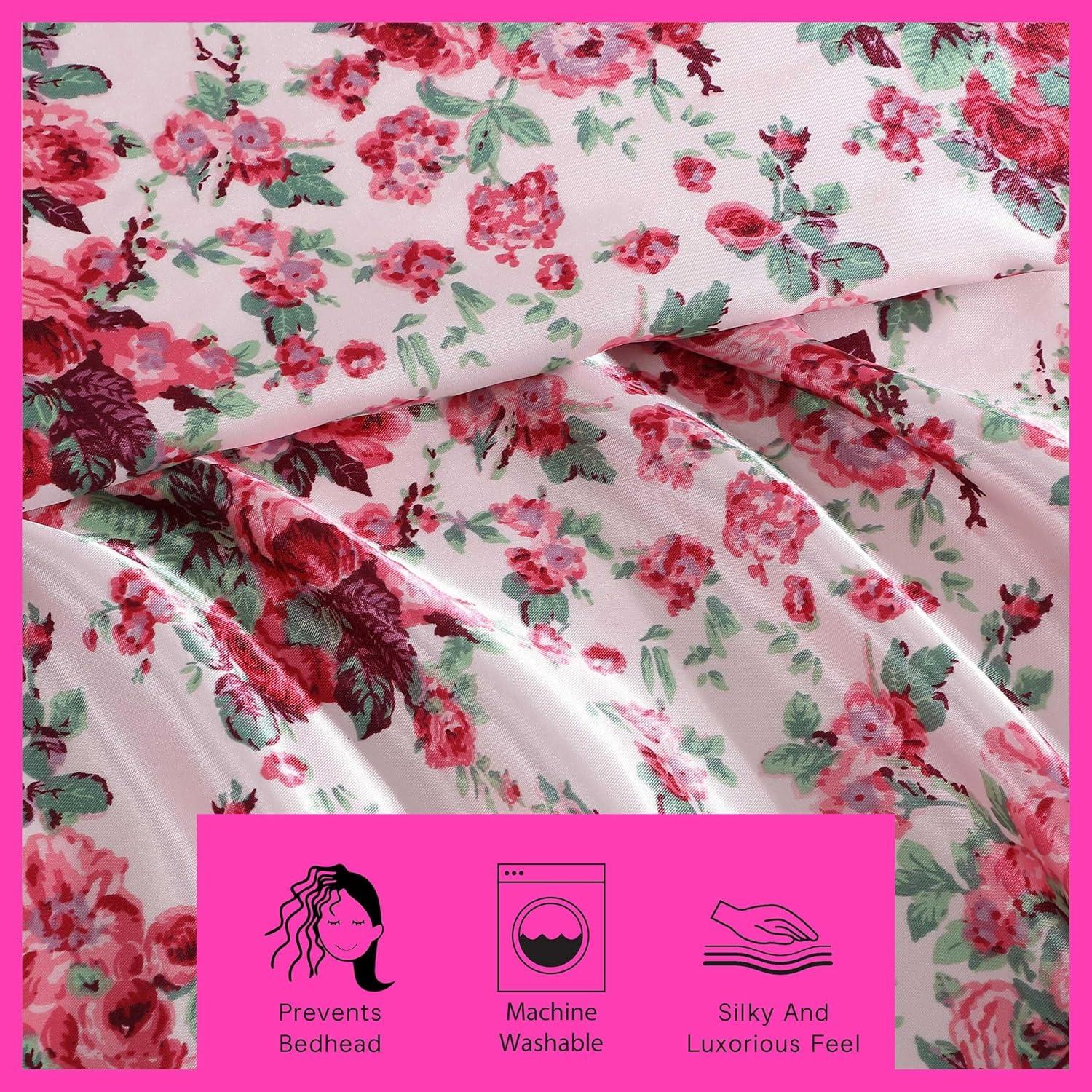 Twin Pink Satin Vintage Floral Sheet Set