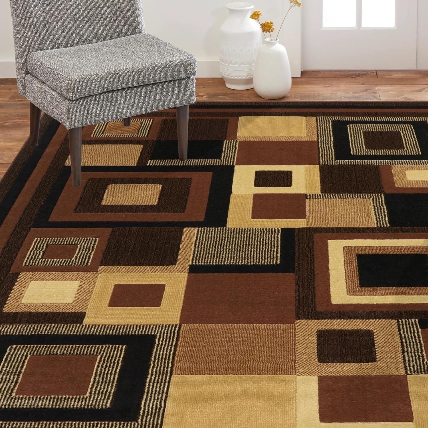 Home Dynamix Catalina Virginia Contemporary Layered Square Area Rug, Black/Brown, 5'3"x7'2"