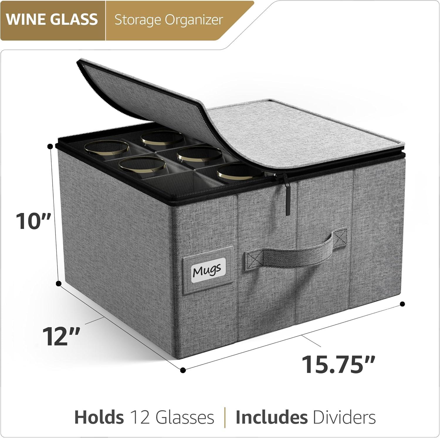 Gray Polyester Stemware Storage Case with Dividers