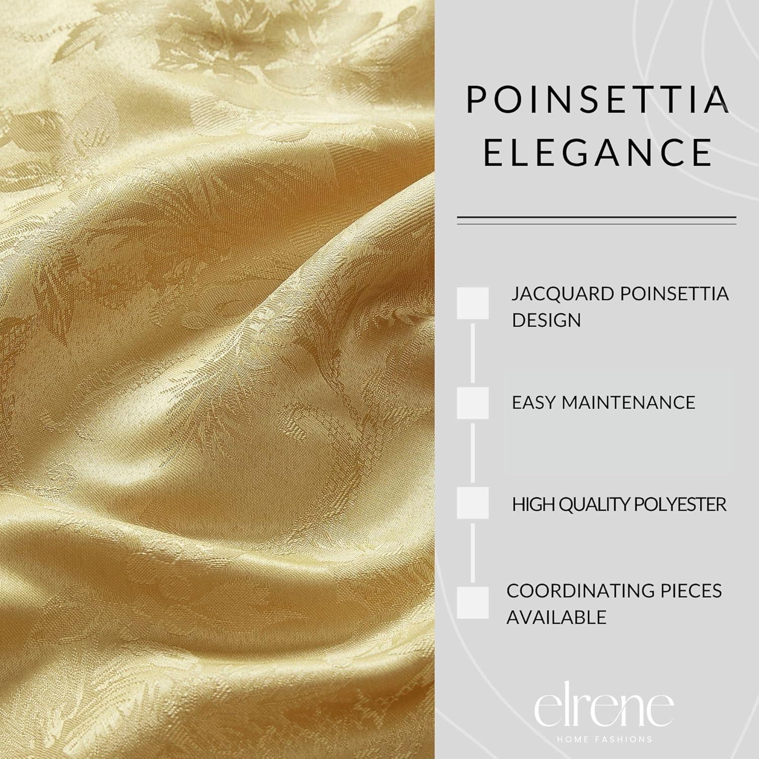 Poinsettia Elegance Jacquard Holiday Tablecloth - 52" Square - Gold - Elrene Home Fashions
