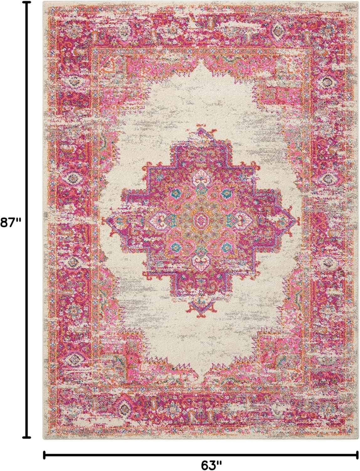 Nourison Passion Medallion Bohemian Indoor Rug Ivory/Fuchsia 5'3" x 7'3"