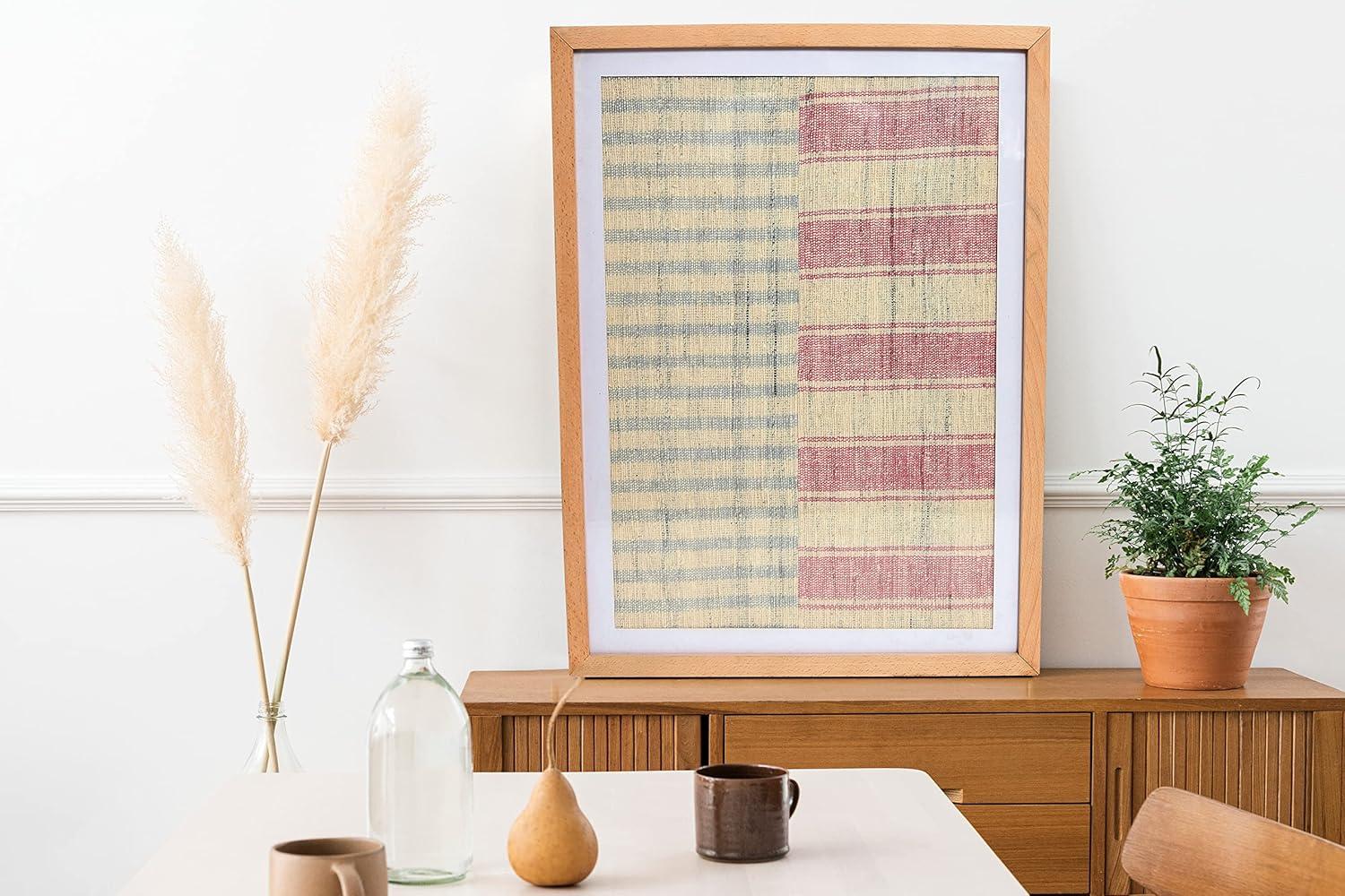 Storied Home Boho Handwoven Cotton Wall Art with Wood Frame and Plastic Cover Faded Red/Natural: Intricate Textile, MDF Composite, Vertical Display