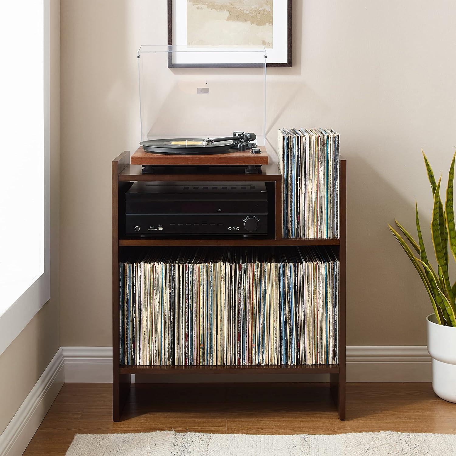 Portland Dark Brown MDF Turntable Stand with Cabinet