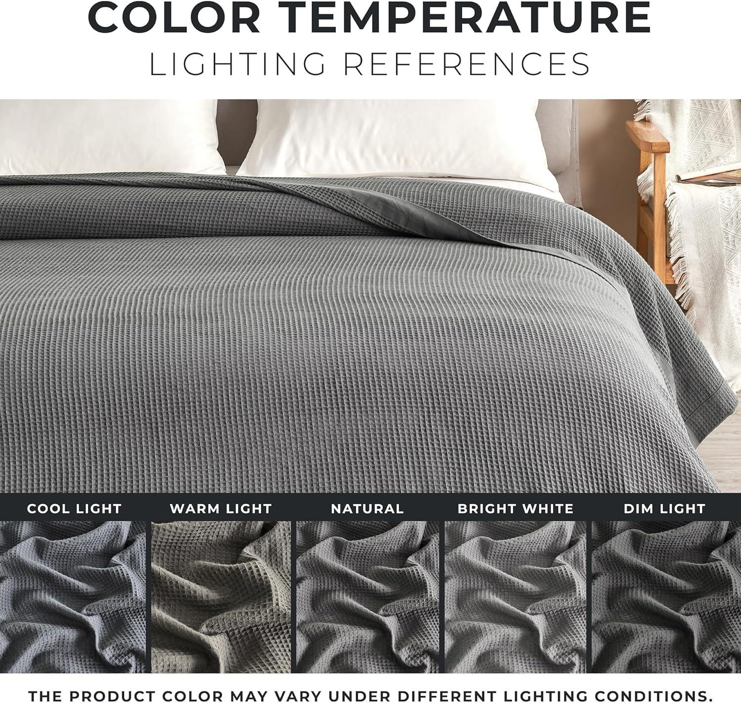 100% Cotton Lightweight Waffle Weave Summer Bed Blanket - Great Bay Home (Twin, Light Grey)