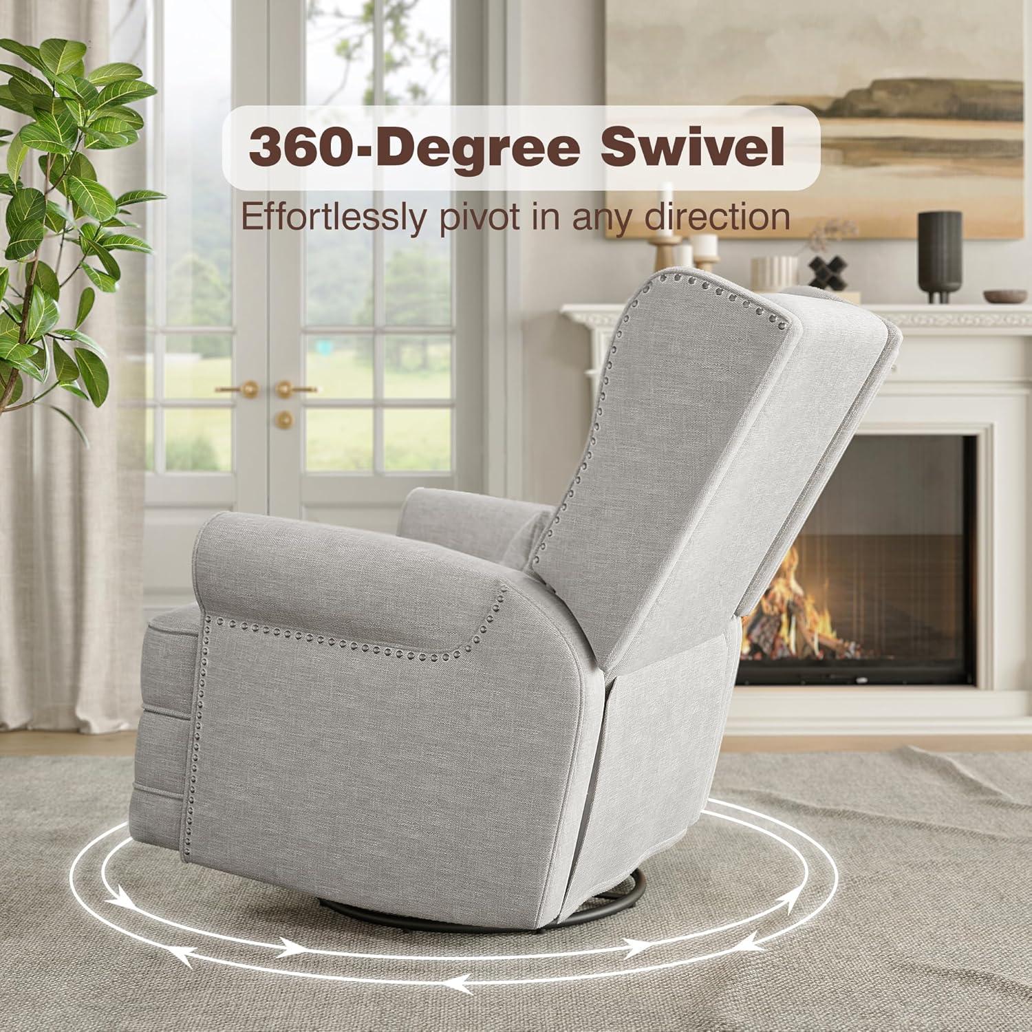 34" Wide Swivel Rocking Nursery Recliner Comfortable Upholstered Glider