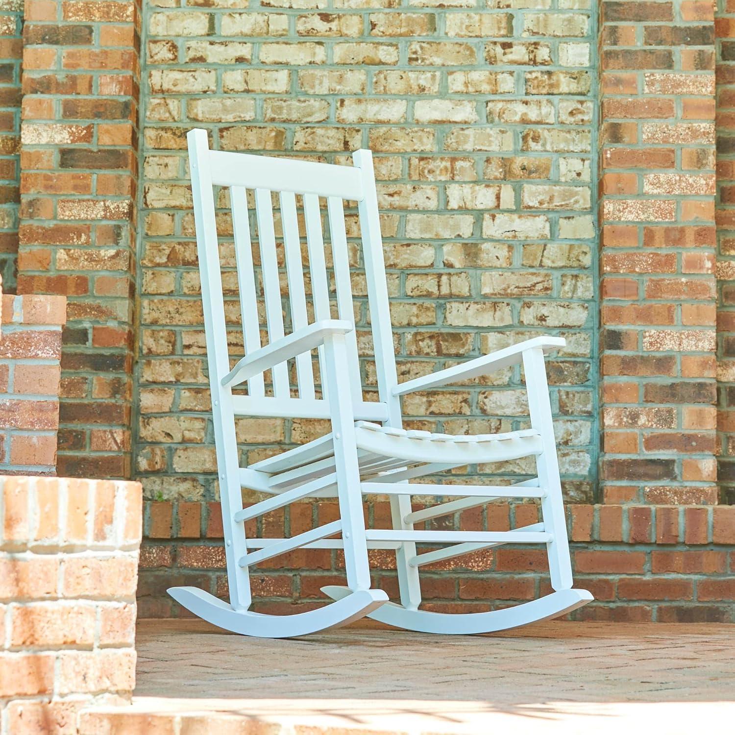 White Solid Wood Outdoor Rocking Chair with Arms