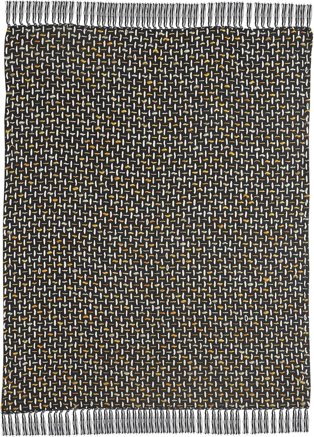 Ox Bay Modern Interwoven Throw Blanket with Fringe, 50" x 60", Black / Gold