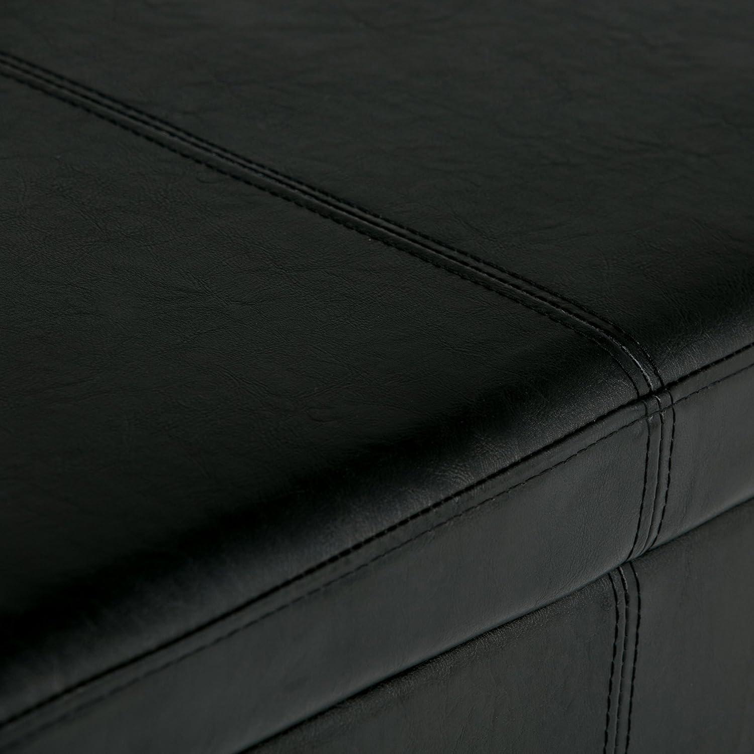 Simpli Home Avalon Storage Ottoman Bench In Midnight Black Vegan Faux Leather