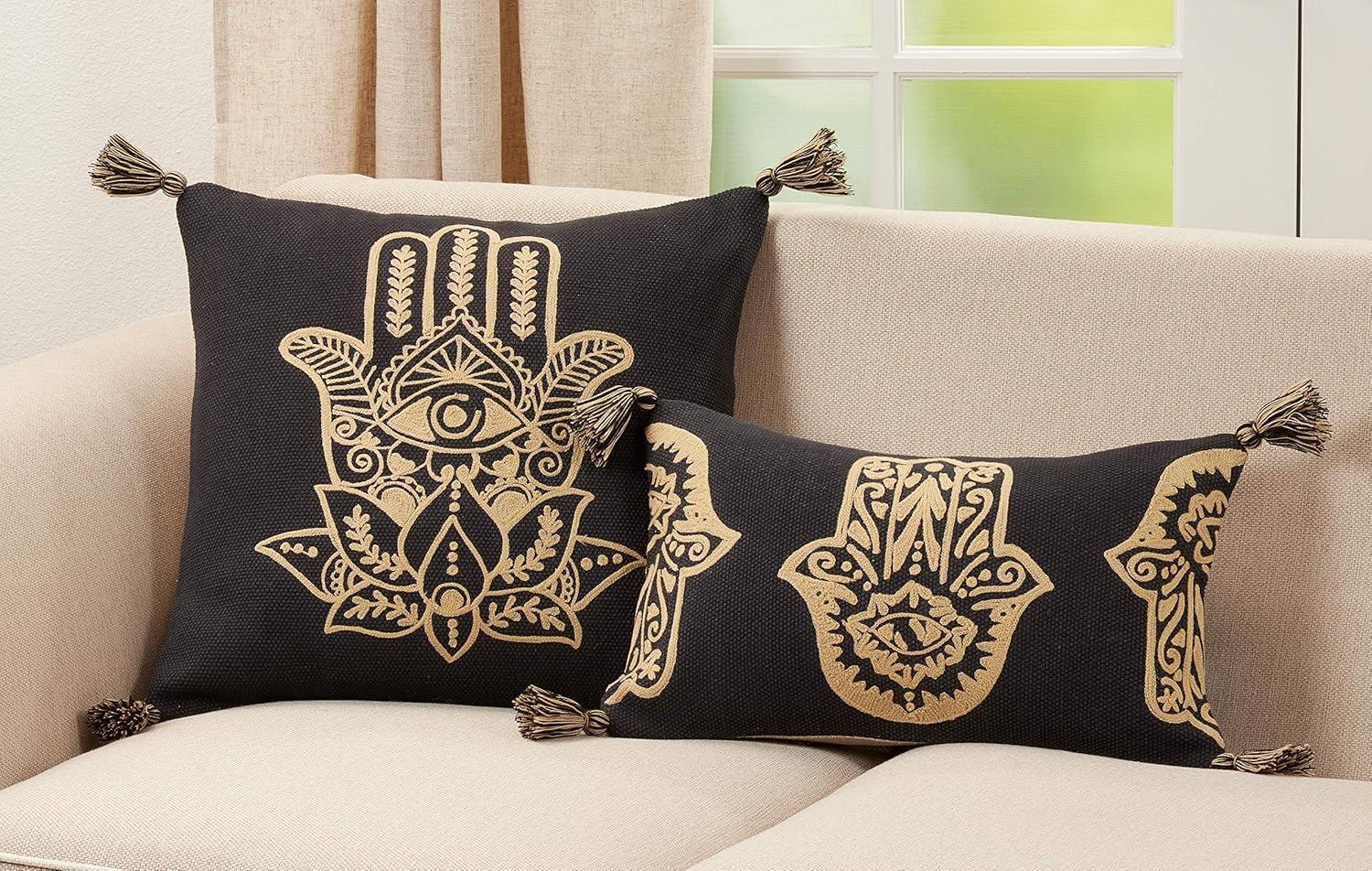 Saro Lifestyle Hamsa Hand Embroidered Pillow - Poly Filled, 20" Square, Black