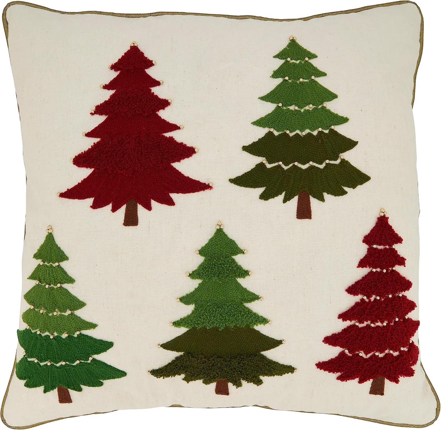 Cotton Embroidered Christmas Tree Throw Pillow Cover