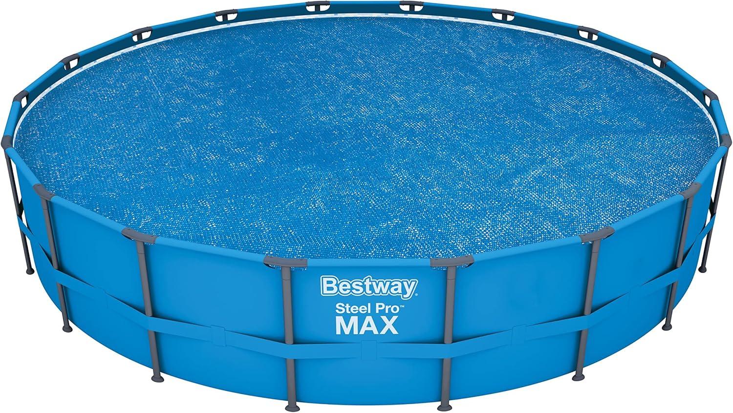Bestway Flowclear 18 Foot Round Solar Heat Secure Pool Cover for Above Ground Swimming Pools with Storage Bag, Blue (Cover Only)
