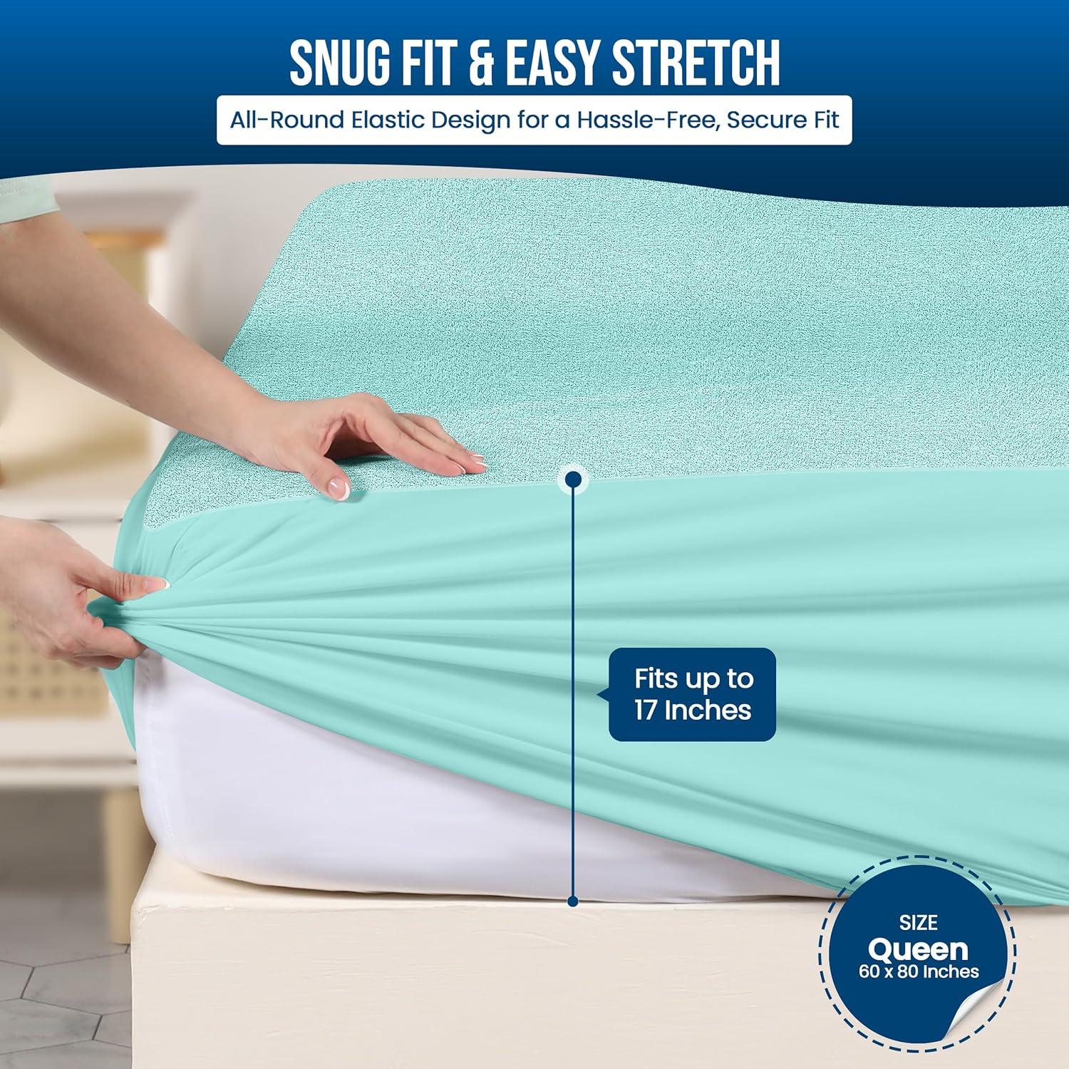 PEKUR Waterproof Mattress Protector – Fitted Sheet Style, Deep Pocket Cover Fits Up to 15 Inches, Washable & Breathable Mattress Topper