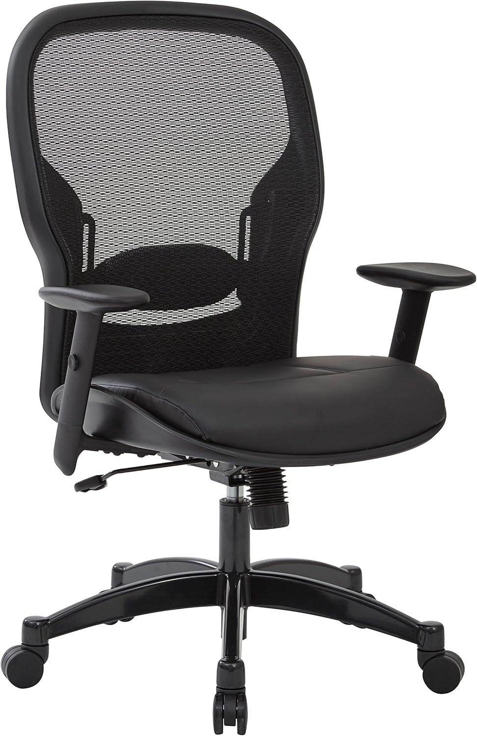 Ergonomic High-Back Executive Mesh Chair with Leather Seat and Adjustable Arms