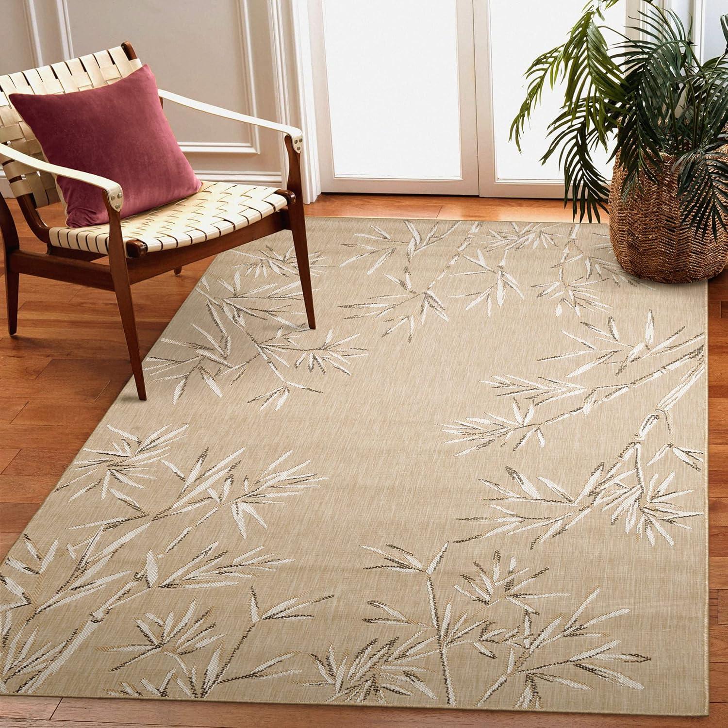 Liora Manne Carmel Bamboo Border Indoor/Outdoor Rug Sand 6'6" x 9'4"
