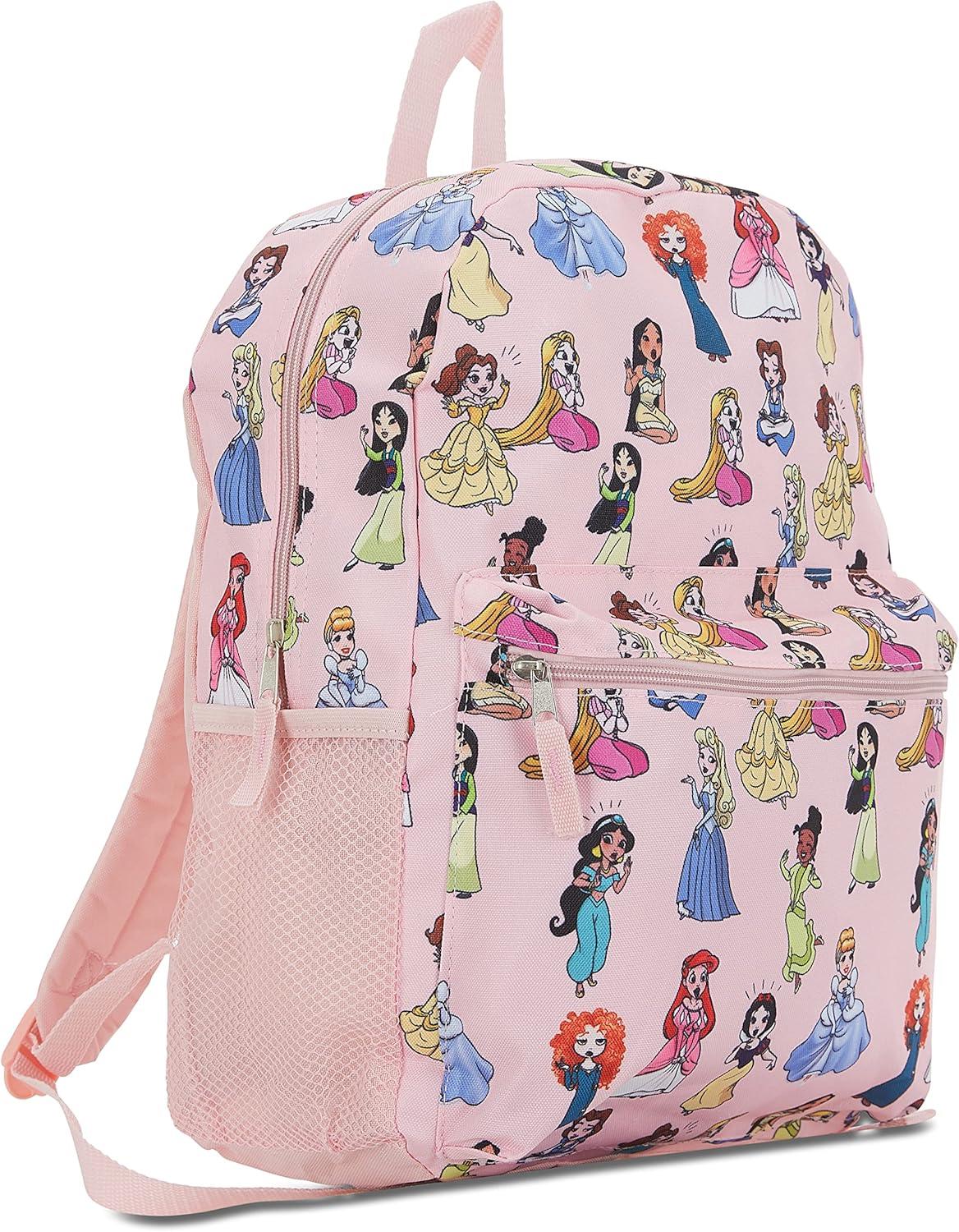 Disney Princess Girl's All Over Print 16" Backpack-Pink