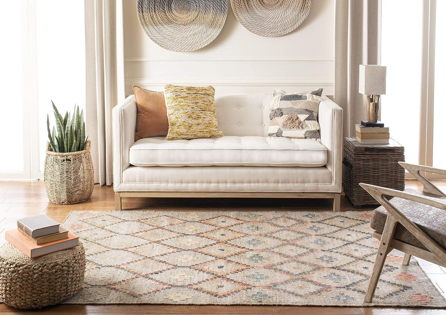 Kilim KLM753 Hand Loomed Area Rug - Natural/Blue - 5'x8' - Safavieh.