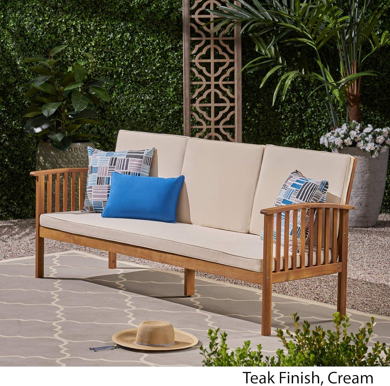 Carolina Acacia Wood Patio Sofa Teak - Christopher Knight Home: Weather-Resistant Outdoor Couch with Cushions