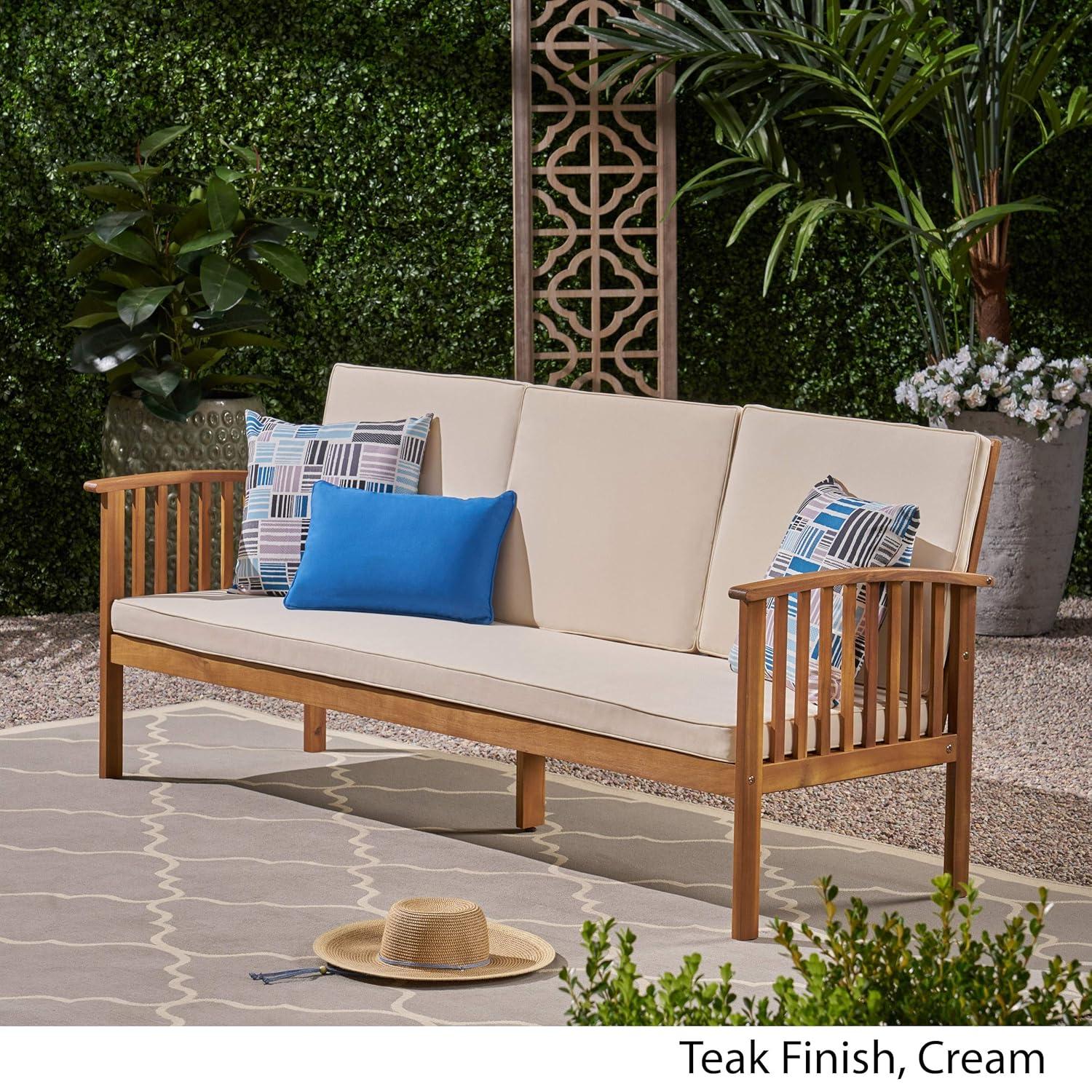 Carolina Acacia Wood Patio Sofa Teak - Christopher Knight Home: Weather-Resistant Outdoor Couch with Cushions